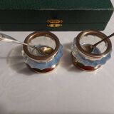 Pair of silver and opaline salt cellars 1950