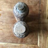 Set of 2 old insulated bottles in braided wicker