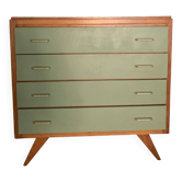 Vintage wooden chest of drawers – 4 drawers in water green – tapered legs