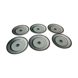 6 Flat plates in Limoges porcelain Raynaud Jumièges Vieux Rouen D24.5cm