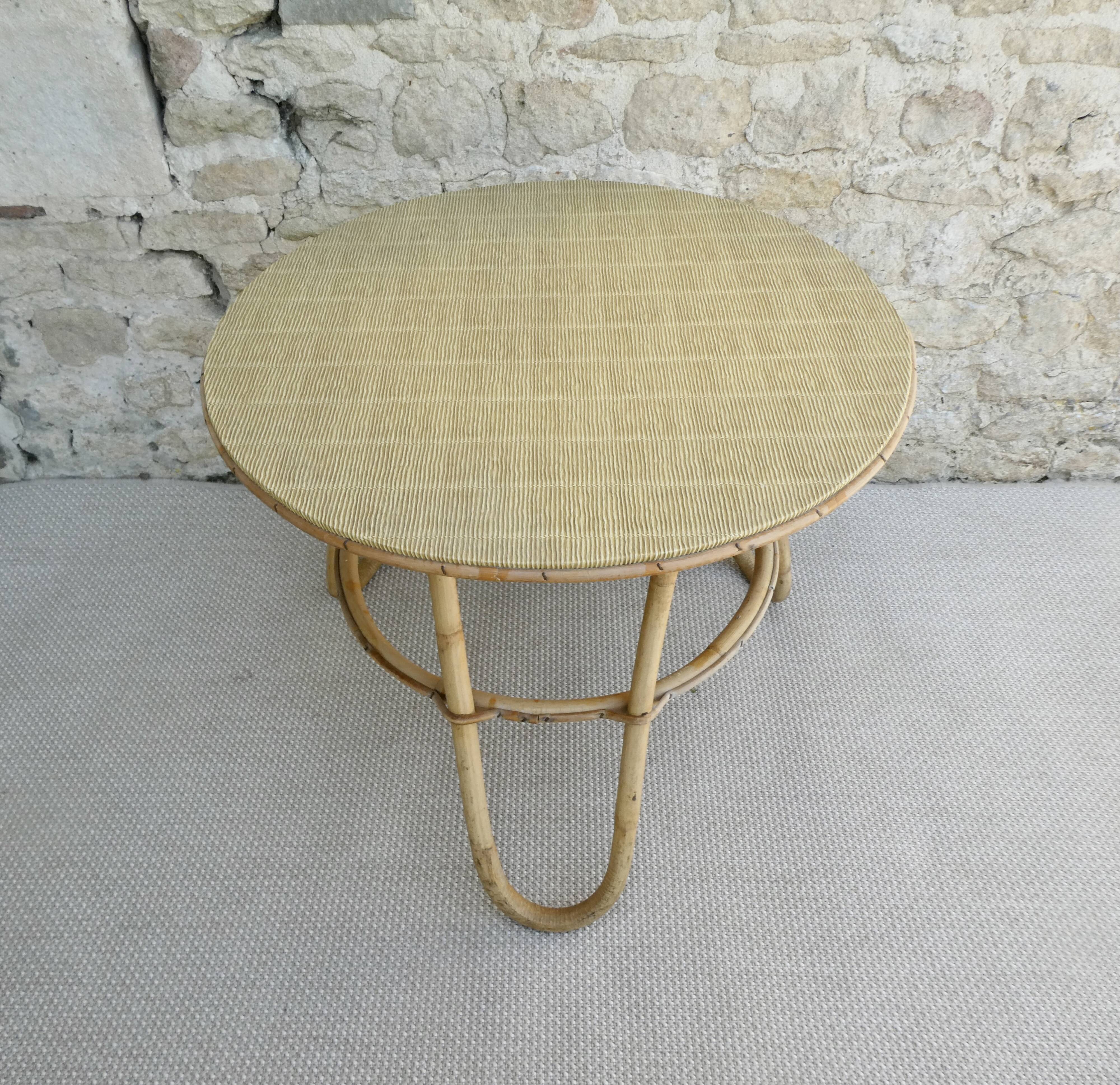 Rattan tripod pedestal table, 1960