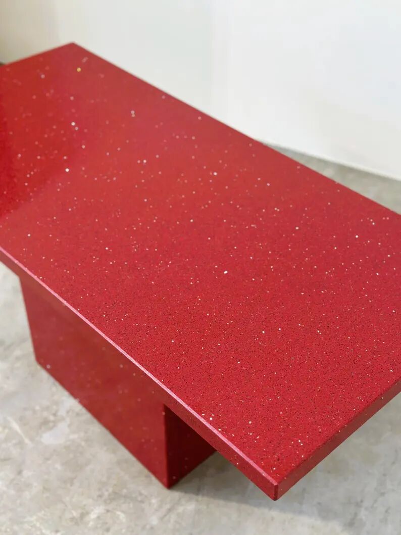 Vintage Italian Coffee Table in Red Granite with Silver Flecks, 1980s
