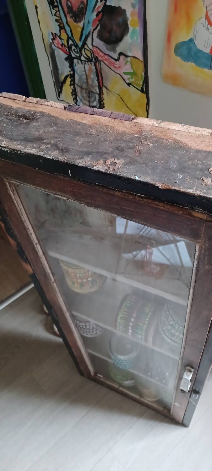 High old brown wall display case old teak wood