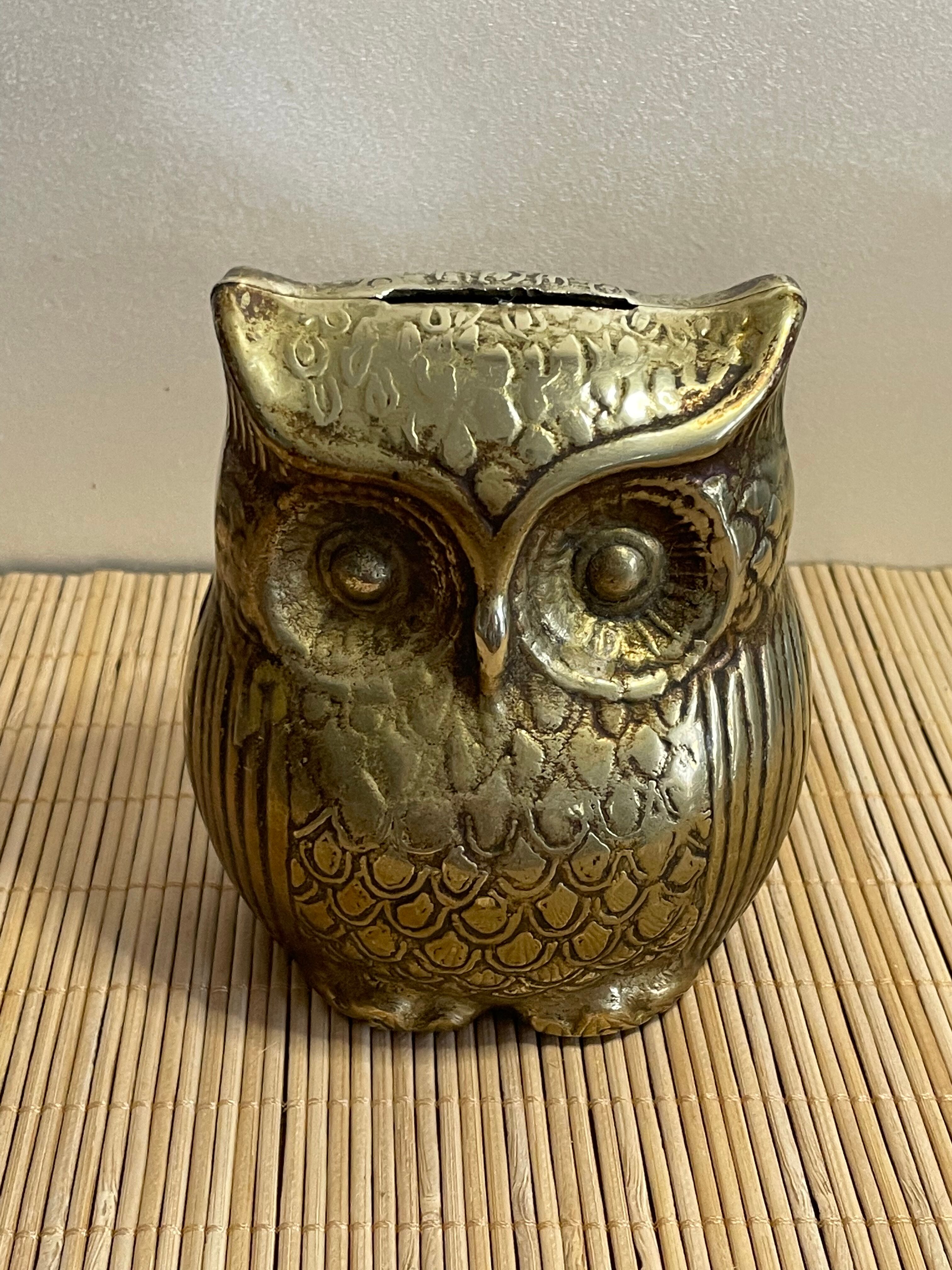 Owl brass piggy bank