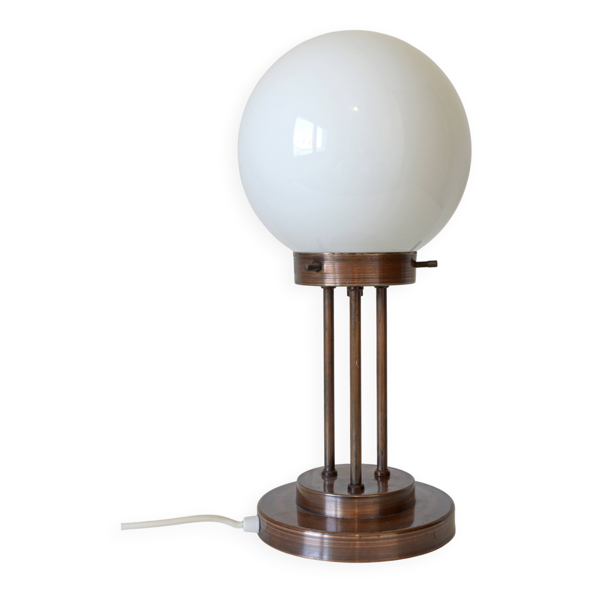 Lampe de bureau vintage du milieu du siècle, lampe de table en cuivre et verre, style Art déco, années 80