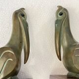 paire de serre-livres Art Déco Pélican oiseau