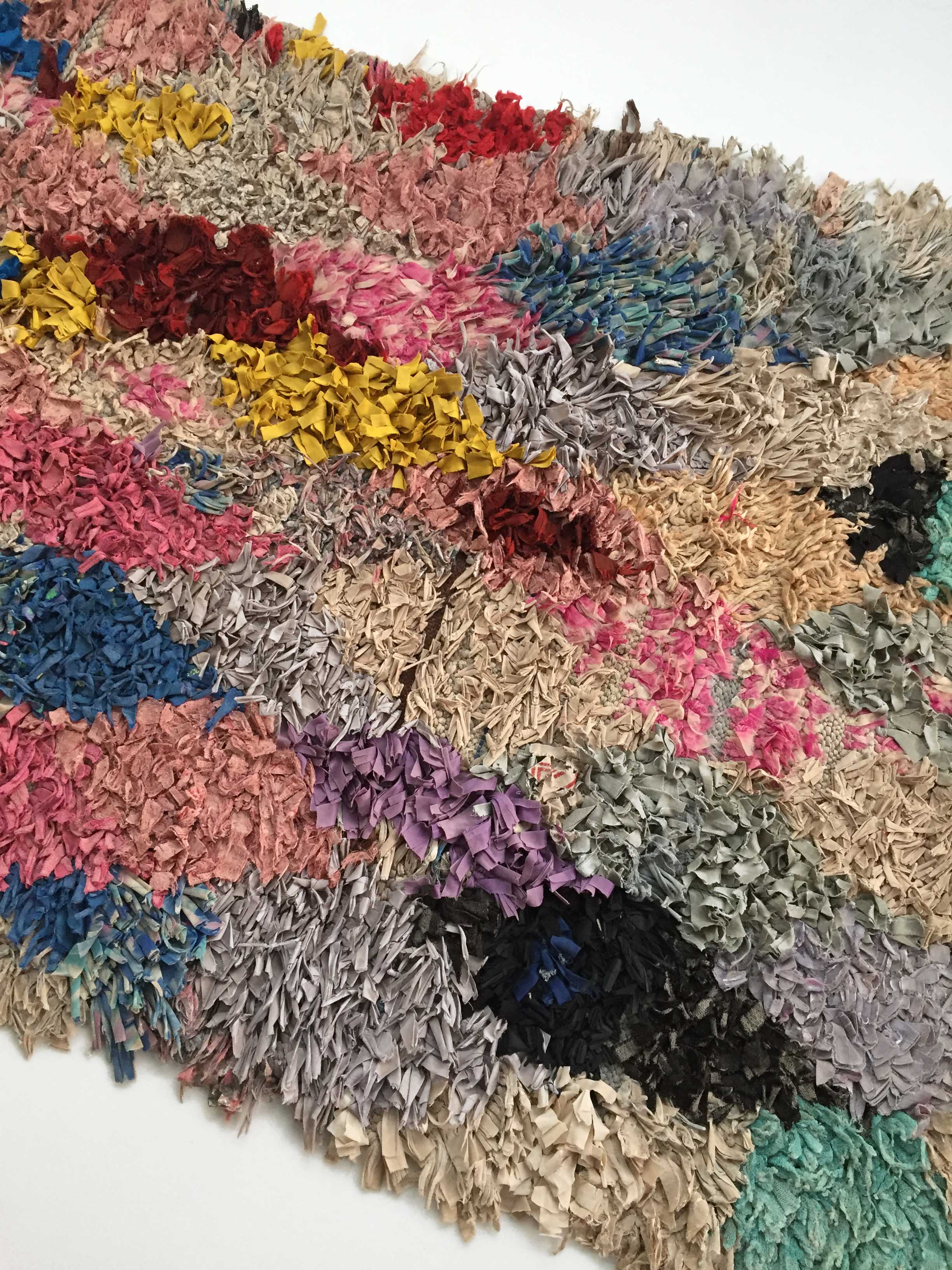 Moroccan Berber carpet Boucherouite with colored diamonds 242x110cm