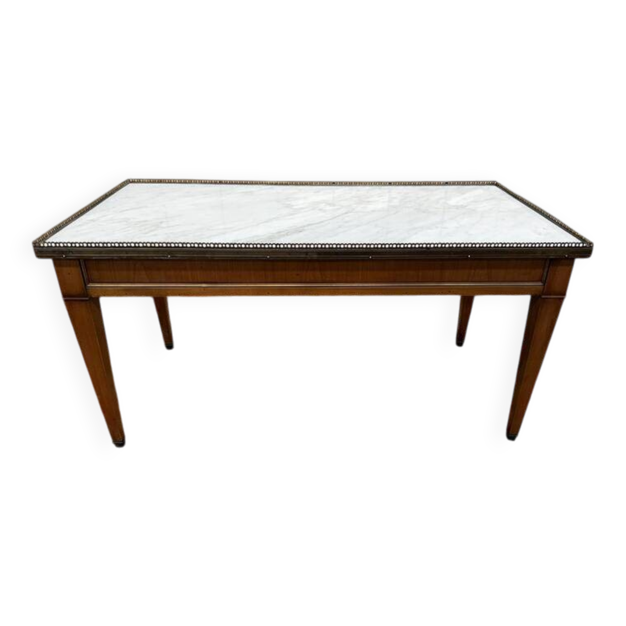 Table basse de style Louis XVI en marbre blanc et merisier