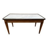 Table basse de style Louis XVI en marbre blanc et merisier