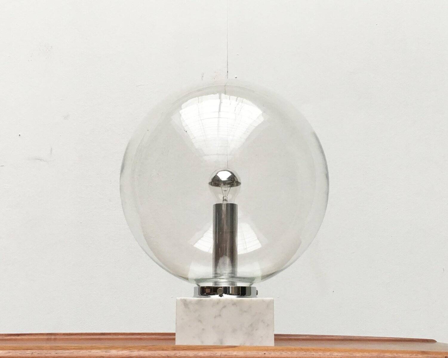 Mid-century glass and marble table lamp 3480 by Erco, 1960s.