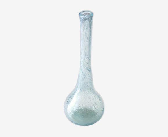 Vase bleu en verre bullé de Biot années 70