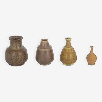 Small Mid-Century Scandinavian Modern Collectible Brown Stoneware Vase by Gunnar Borg, Set of 4