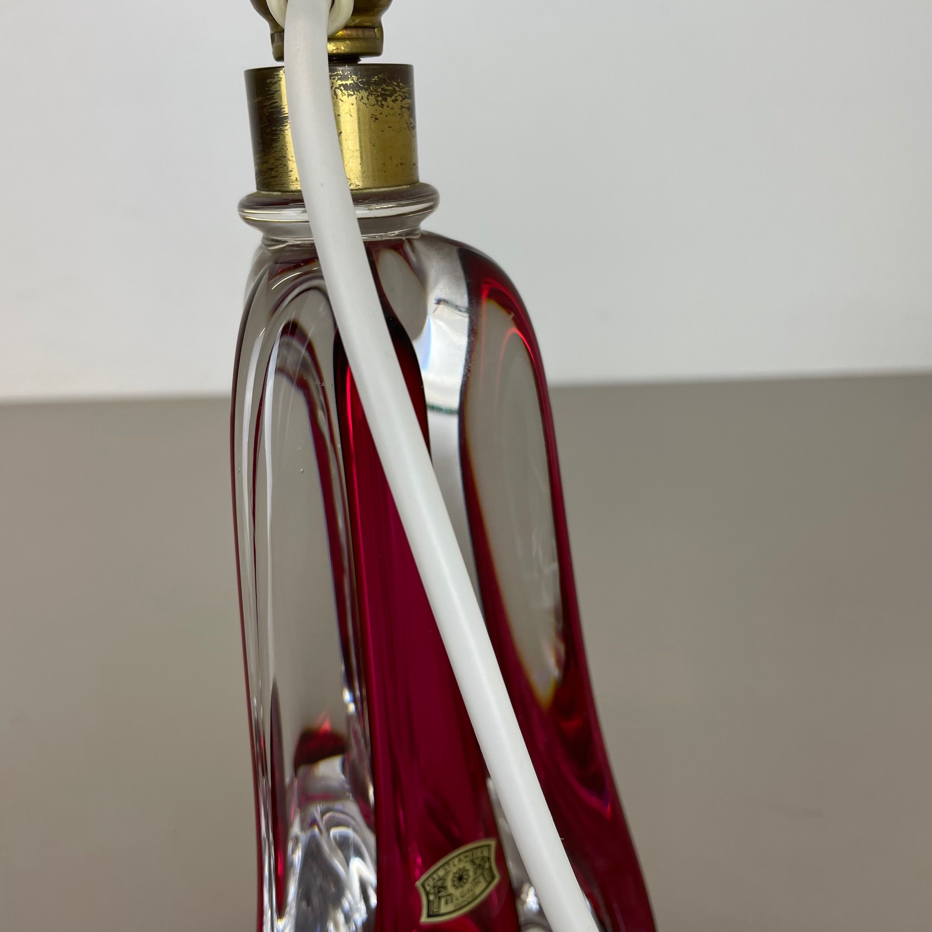 Lampe de table en verre de Murano en cristal « rose », Val Saint Lambert, Belgique, années 1960