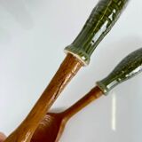 Green ceramic salt and pepper shaker set and salad servers, 1970