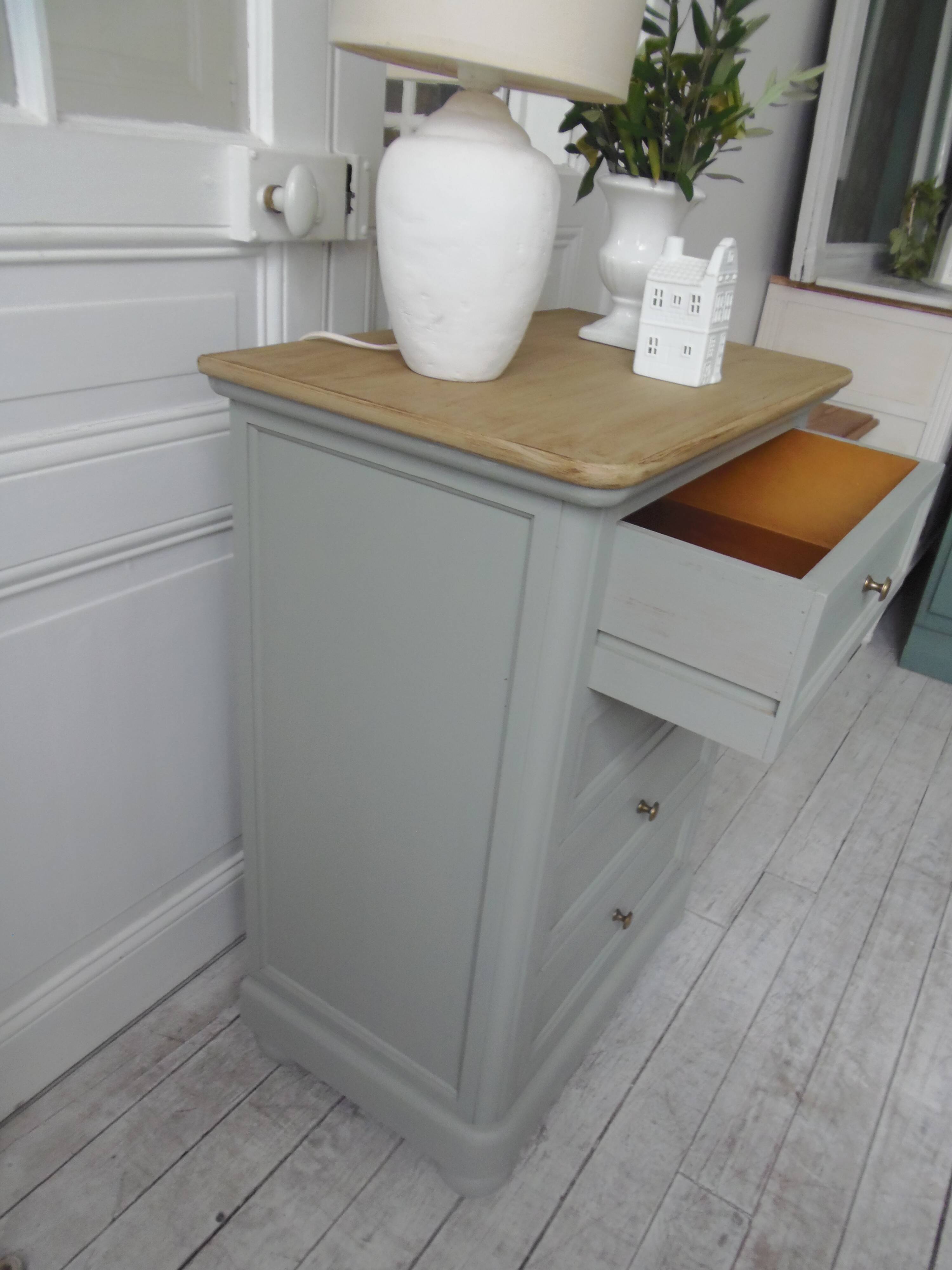 Louis Philippe style chest of drawers, 4 drawers in verdigris