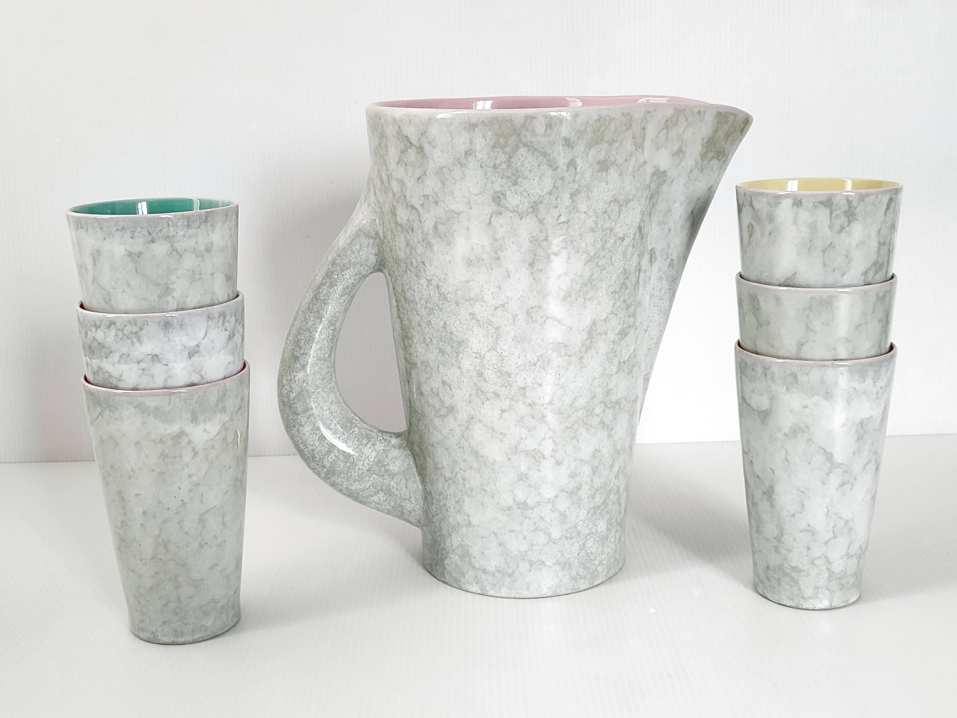 Pitcher service + 6 vintage glasses 1960