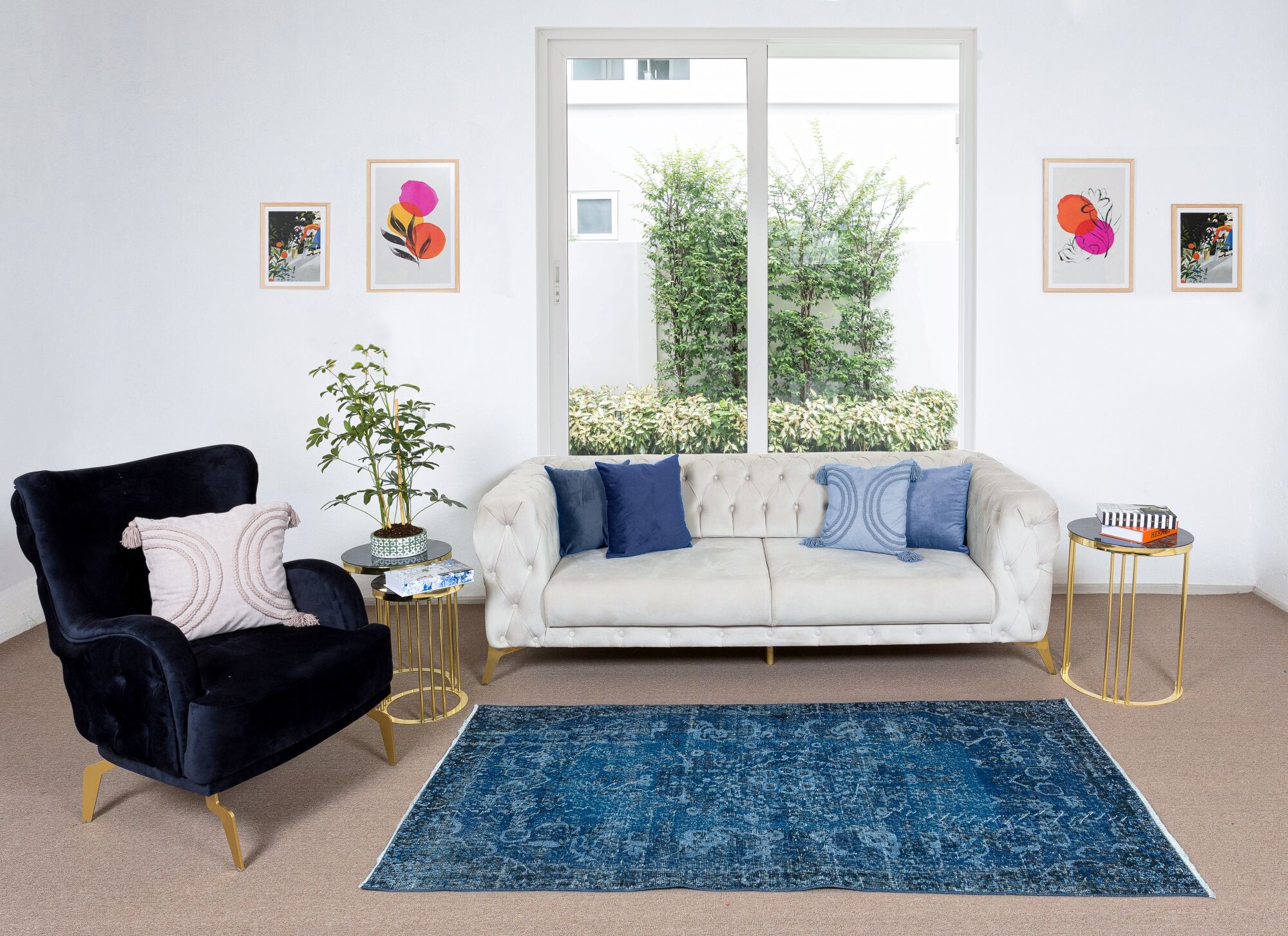 3.7x6.9 Ft Vintage Hand-Knotted Navy Blue Over-Dyed Rug from Turkey, Woolen Floor Covering. NTEK0797