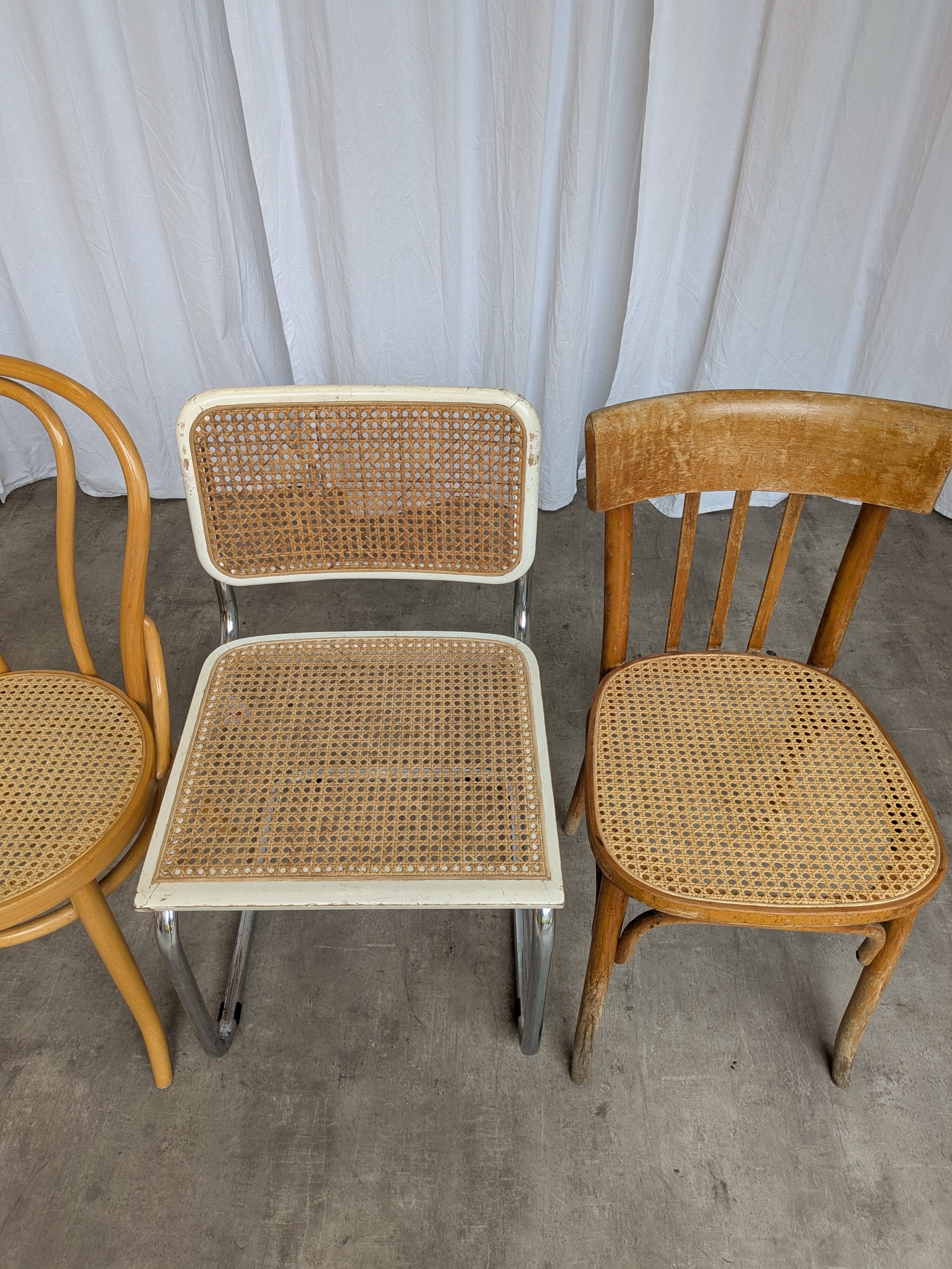 Set of 4 Mix & Match Dining Chairs with Cane Seat / Mid-Century Dining Furn