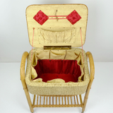1950s mid century bamboo rattan wicker sewing box or knitting basket