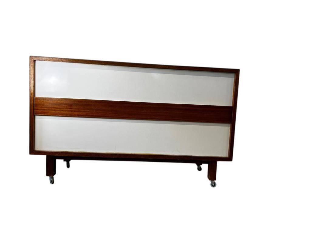 Vintage wooden shop counter on wheels