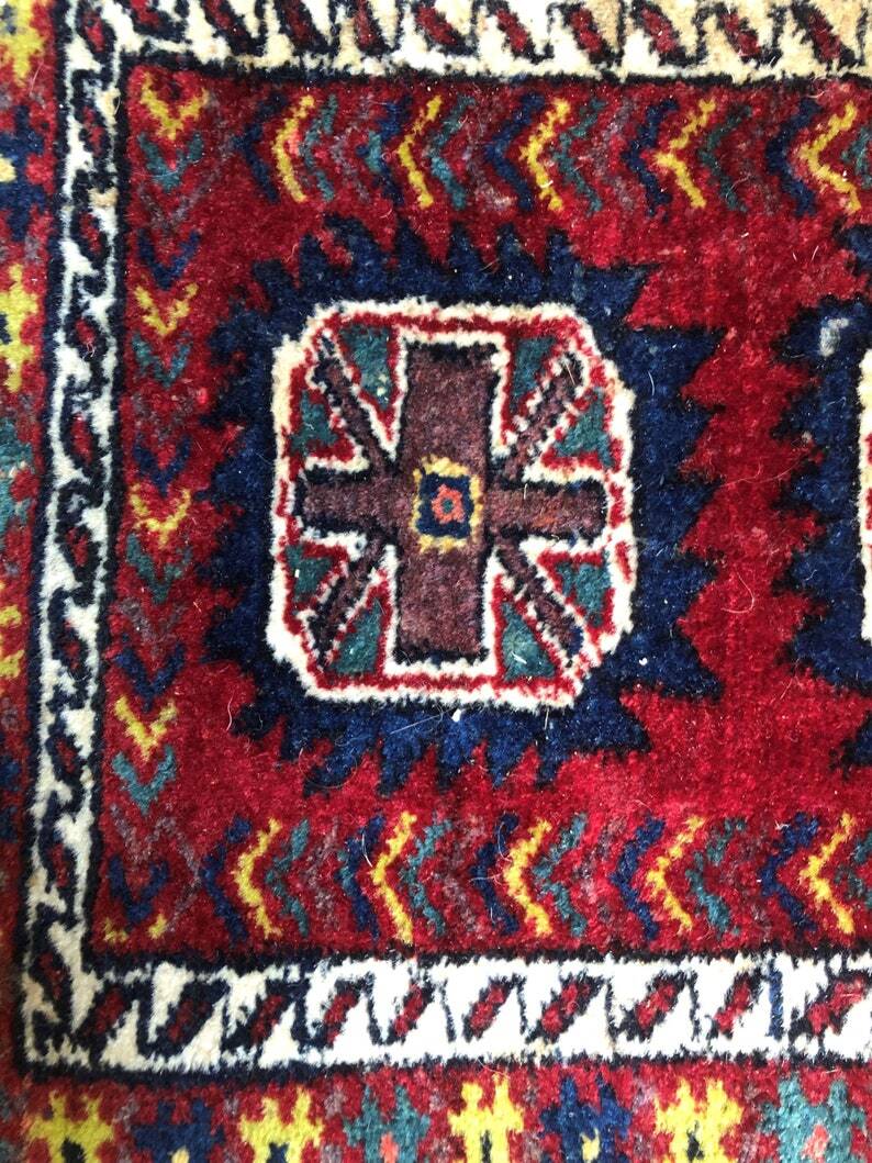 Vintage Handmade Wool Carpet Bag: Oriental Tribal Art Shoulder Bag