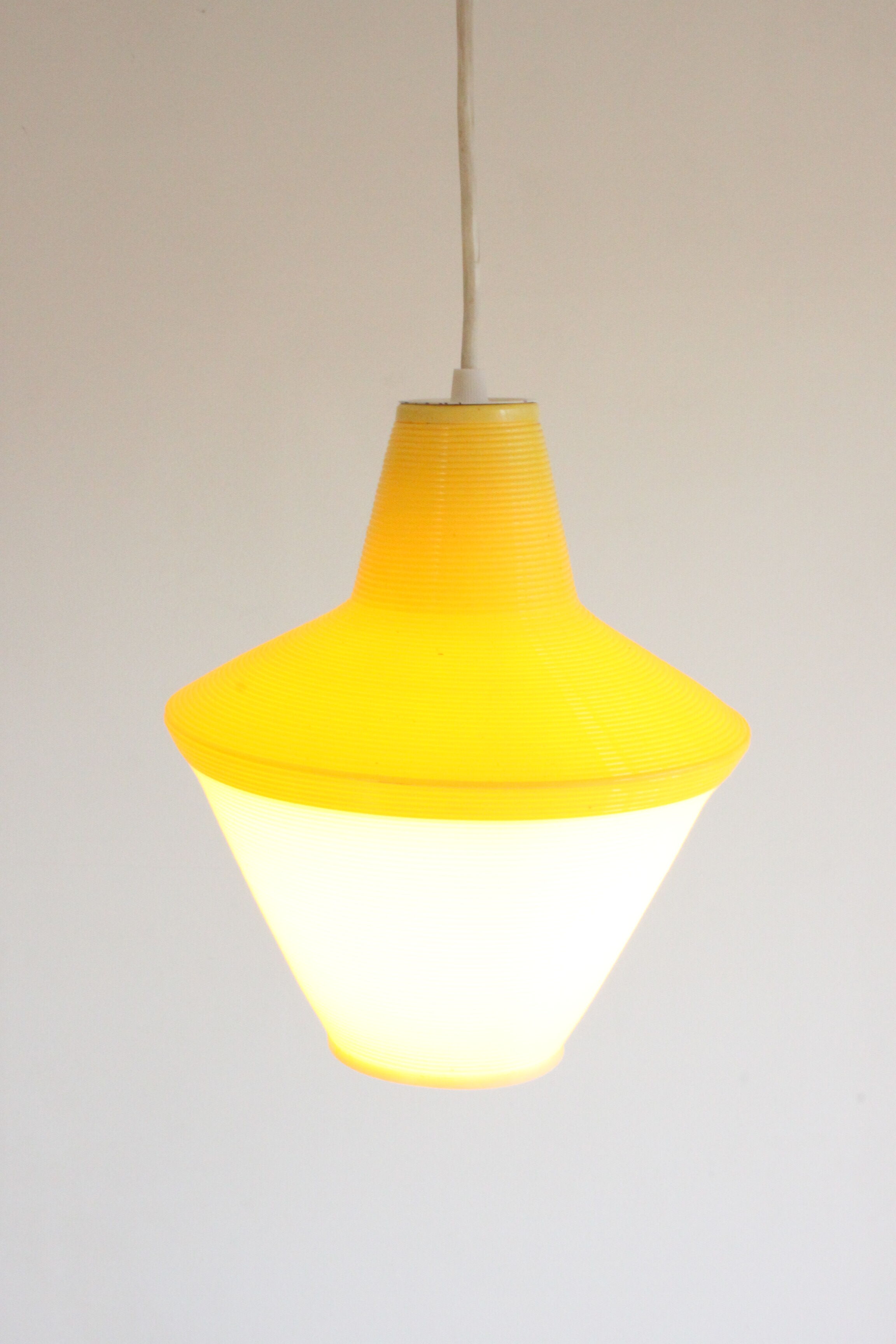 Early plastics cellulose pendant lamp by Atelier de recherche plastique and Rotaflex 1950s.