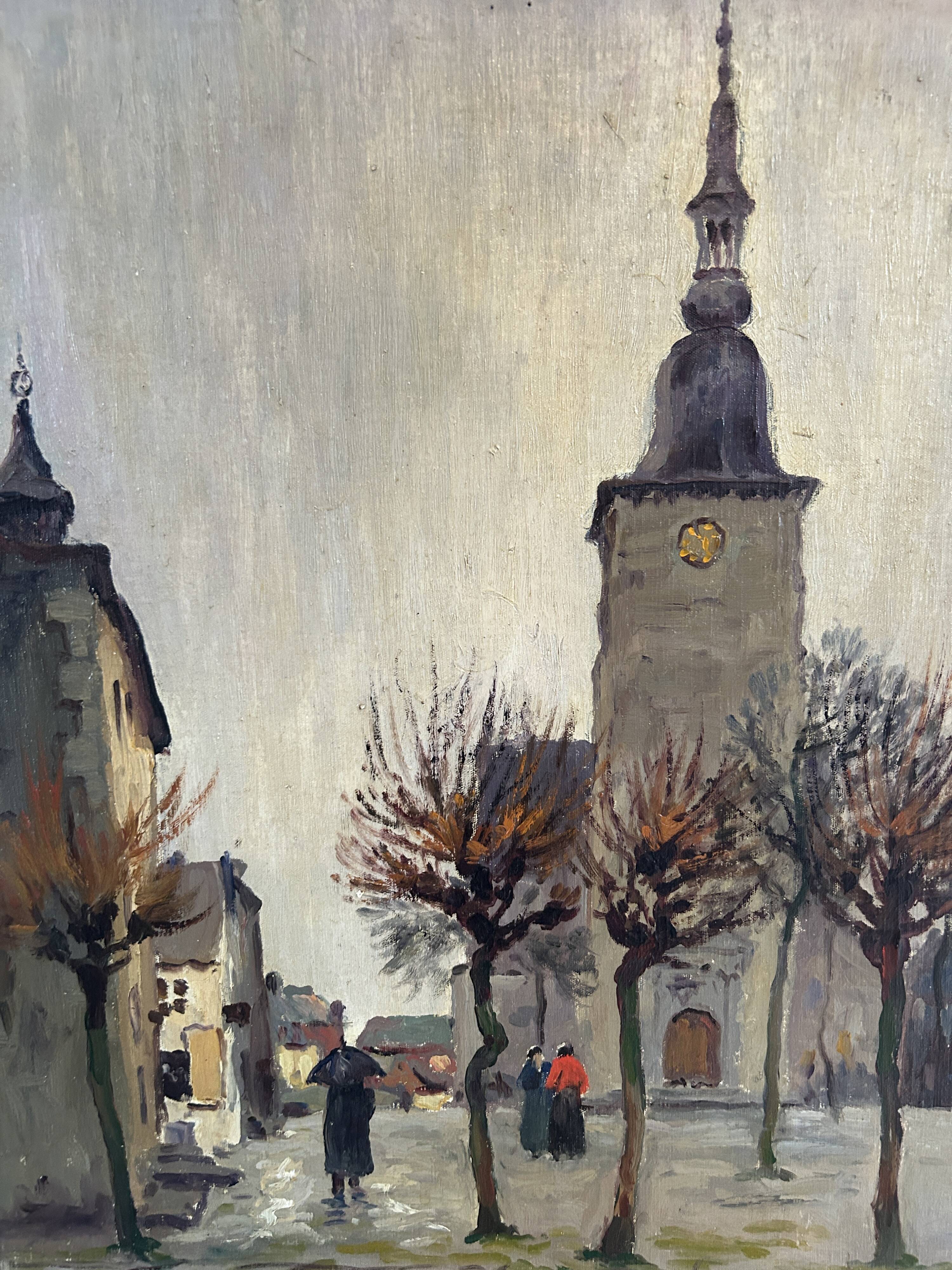 Oil on canvas by Albert Dandoy from 1937 - Church in Marche