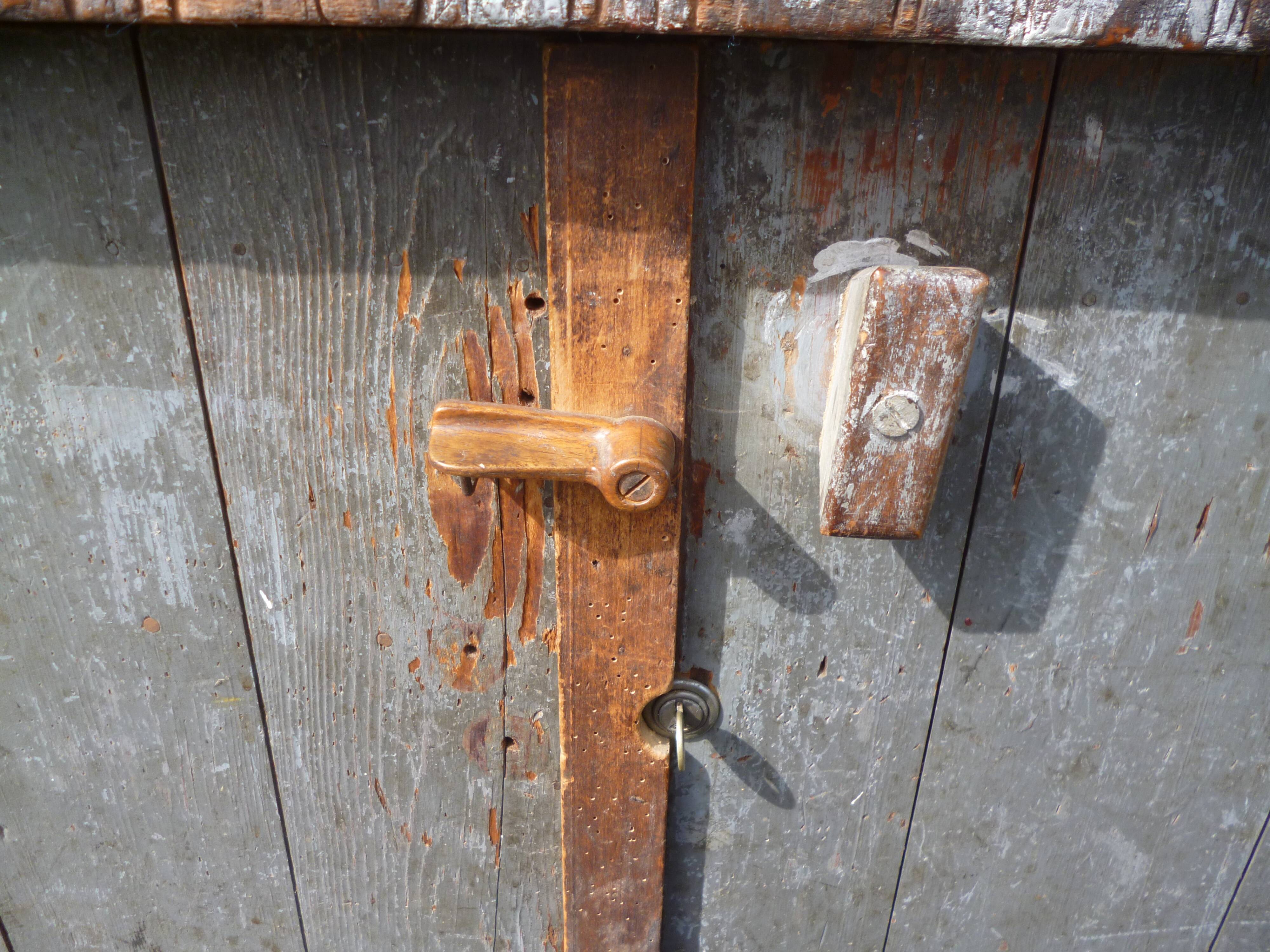 Peugeot brand old green patina wooden workbench