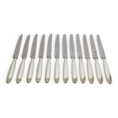 Alfenide - 12 couteaux de table en métal argenté