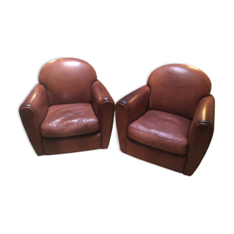 Pair of art deco club armchairs in leather