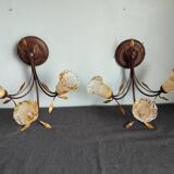 Pair of vintage Italian metal and blown glass wall lights