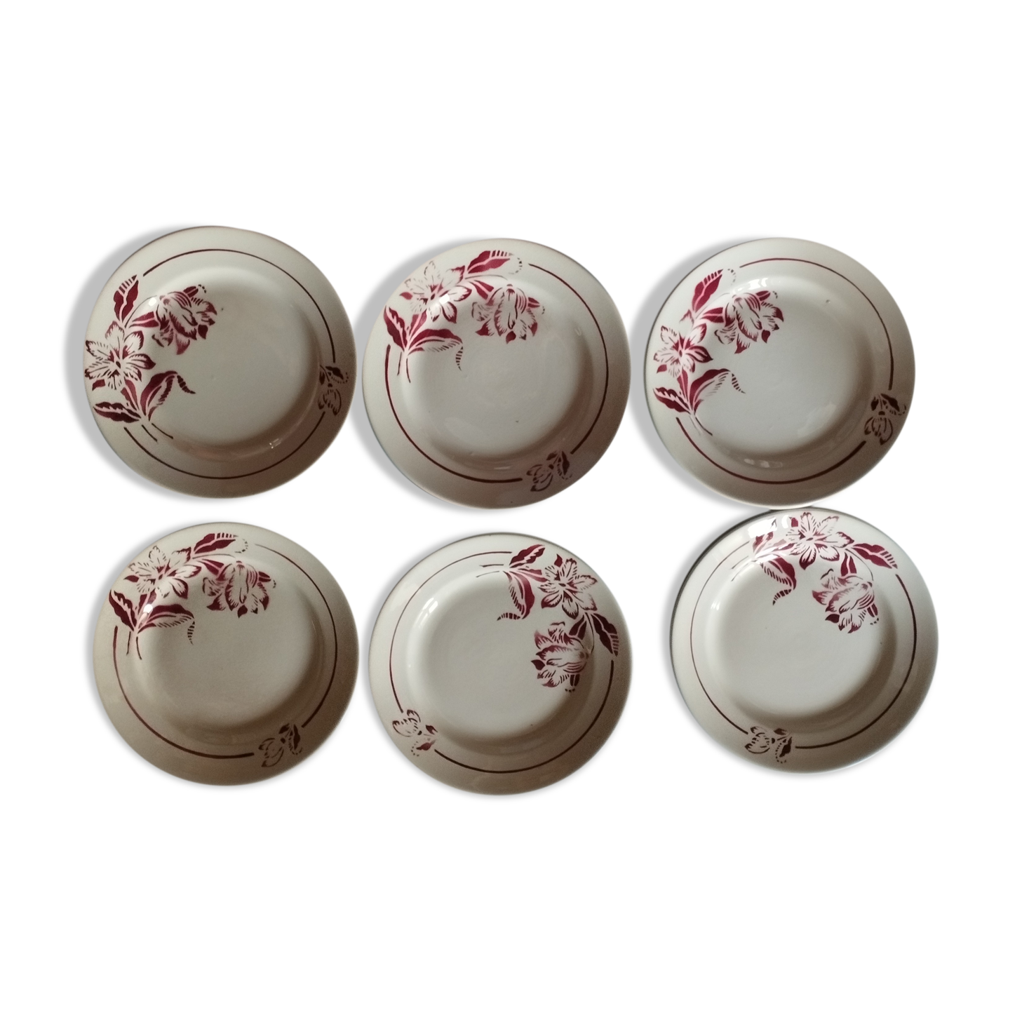 Set of six dessert plates Sarreguemines model Denise