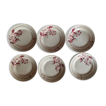 Lot de six assiettes à dessert Sarreguemines modèle Denise
