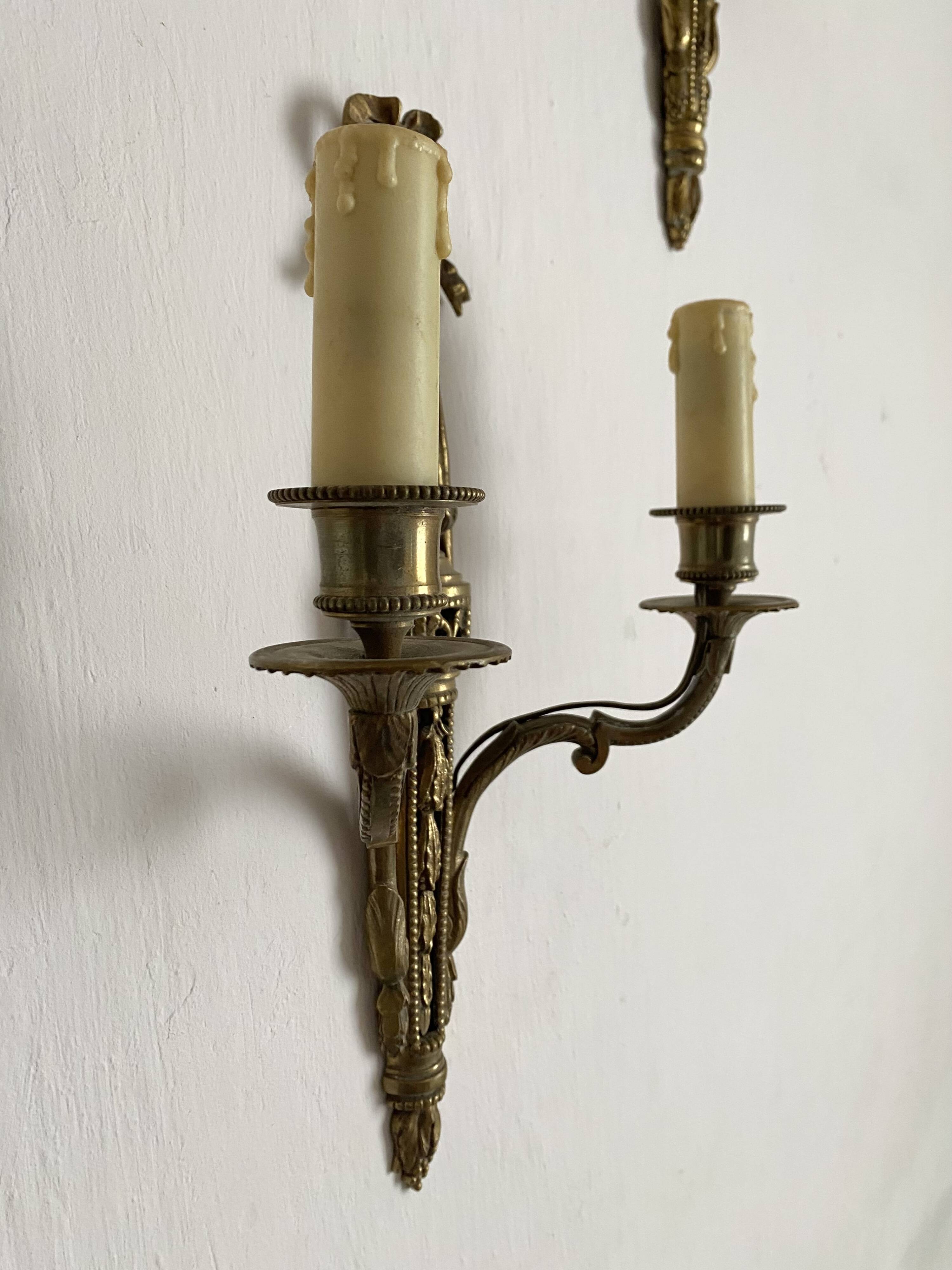 Pair of antique gilt bronze wall lights, Louis XVI style