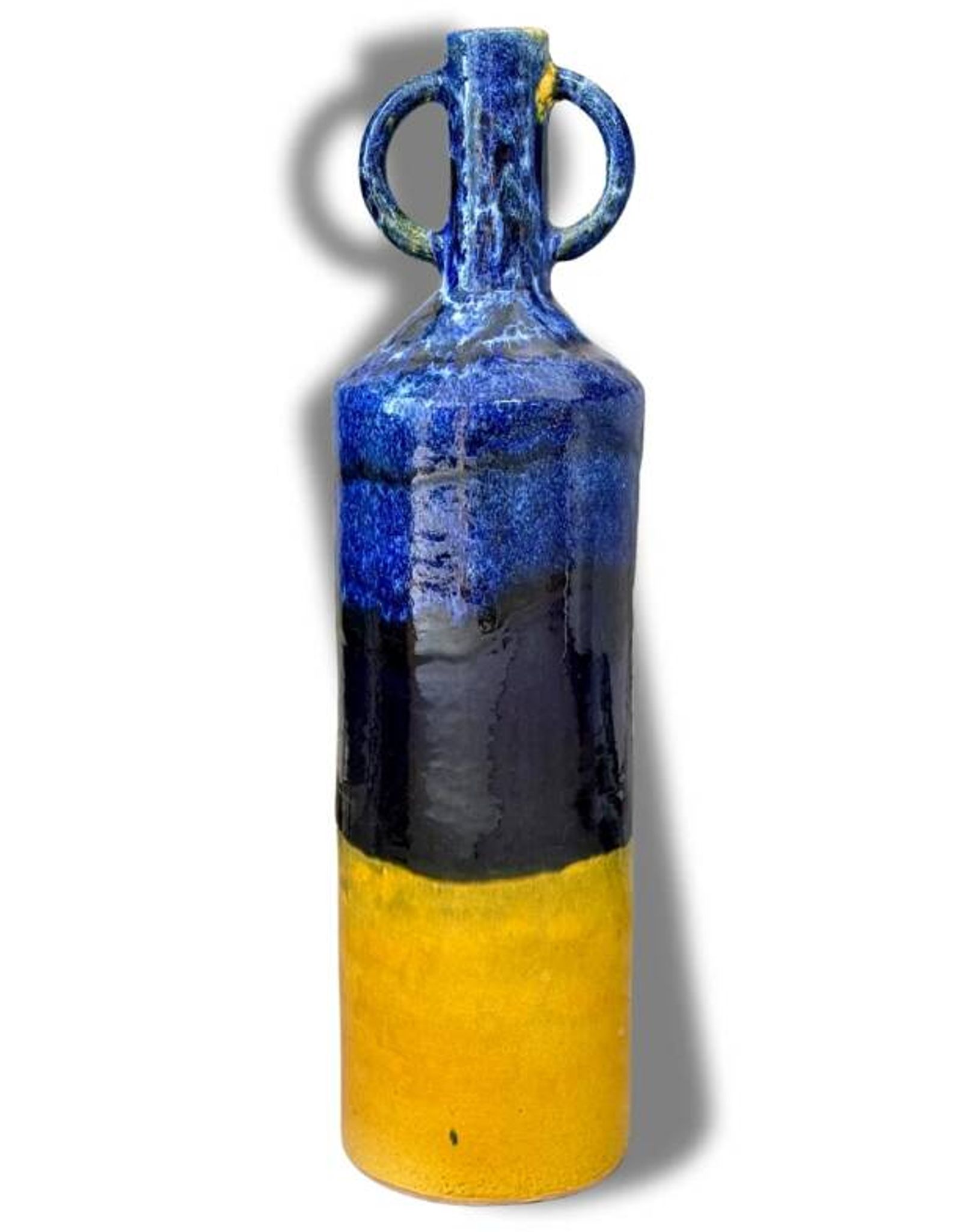 Large Moroccan Artisanal Vase in Majorelle Blue and Mustard Yellow