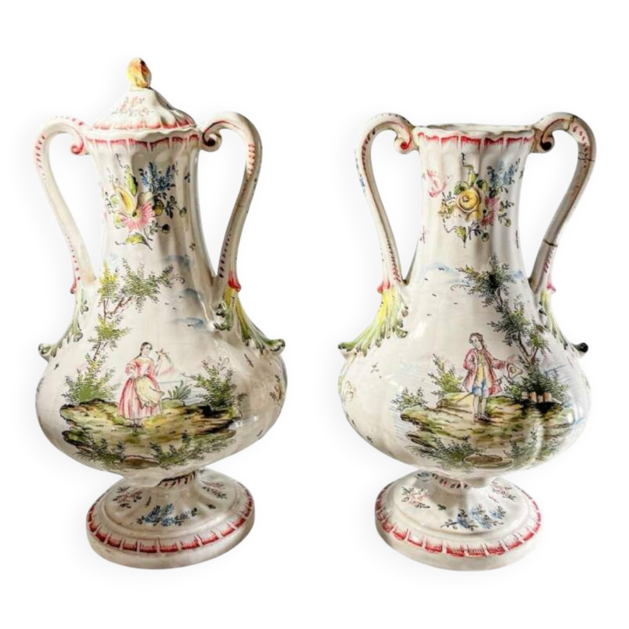 Pair of vases, Marseille earthenware factory, Joseph Gaspard Robert