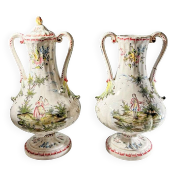 Pair of vases, Marseille earthenware factory, Joseph Gaspard Robert