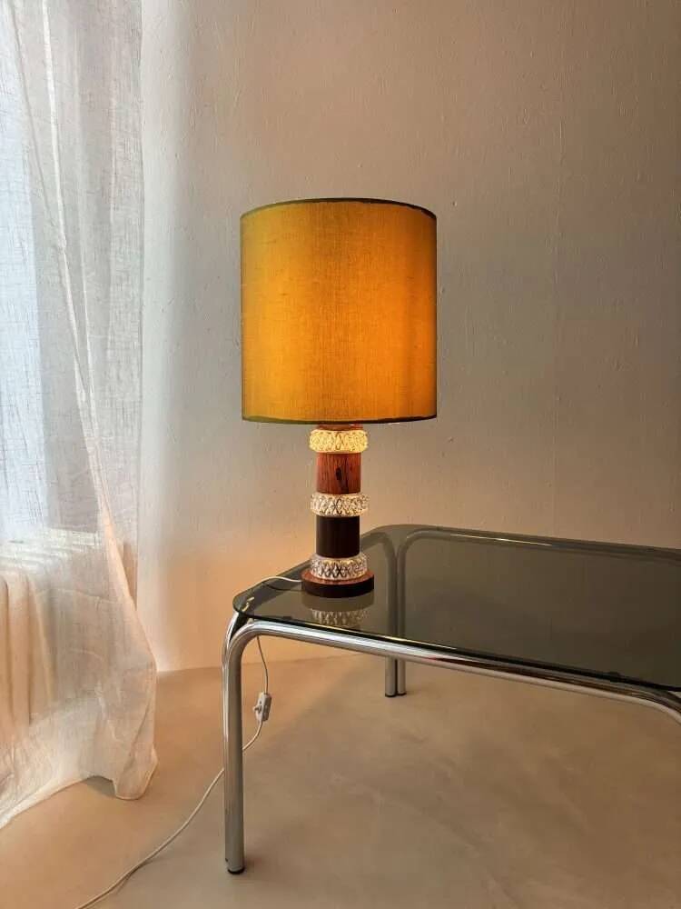 Vintage table lamp rosewood crystal glass 1960s Fagerlund