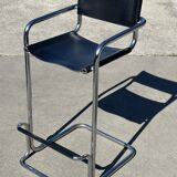Tabouret de bar vintage en cuir noir et chrome, Italie