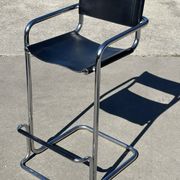 Tabouret de bar vintage en cuir noir et chrome, Italie