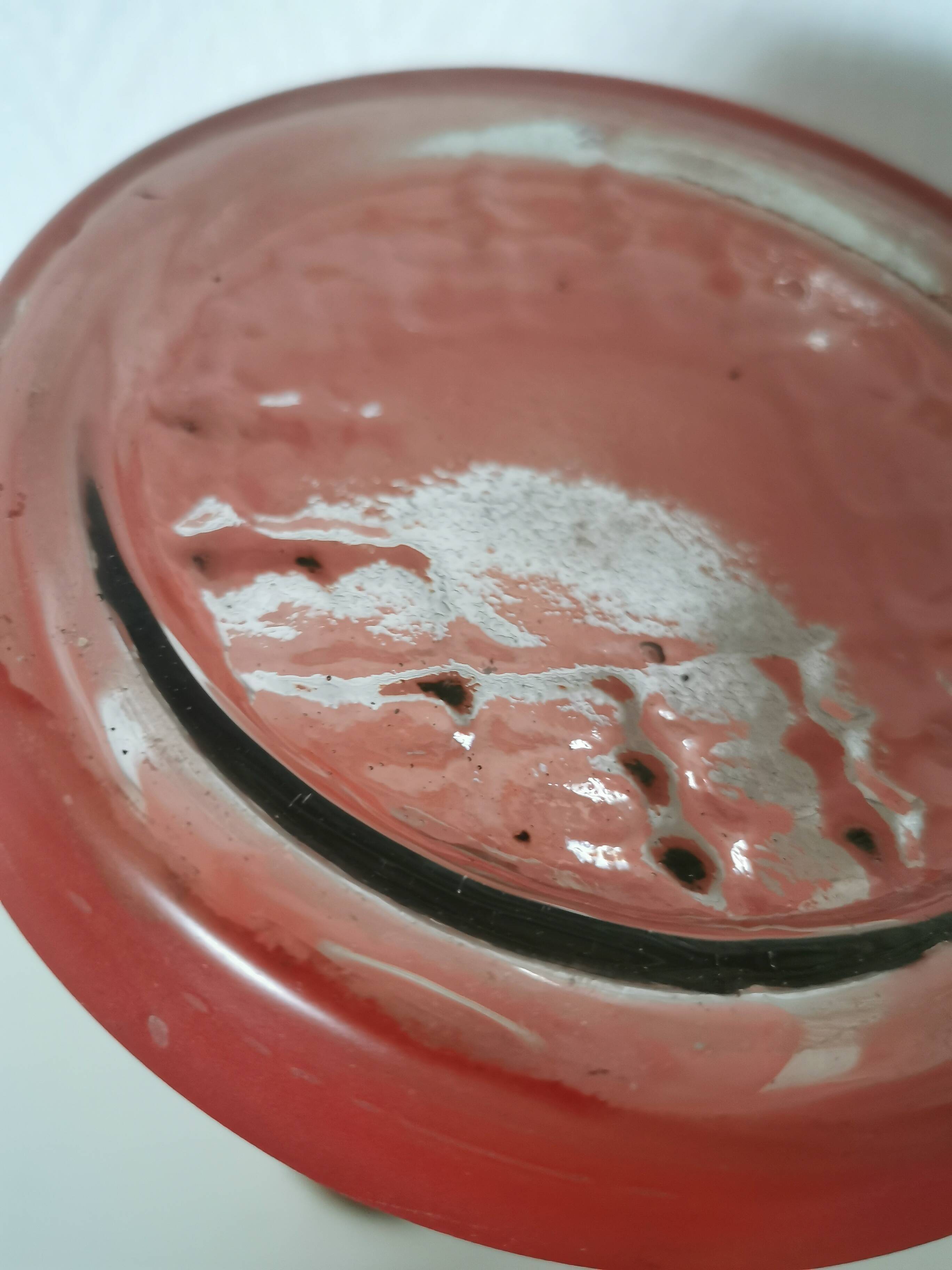 painted glass vase, red and gold granite appearance