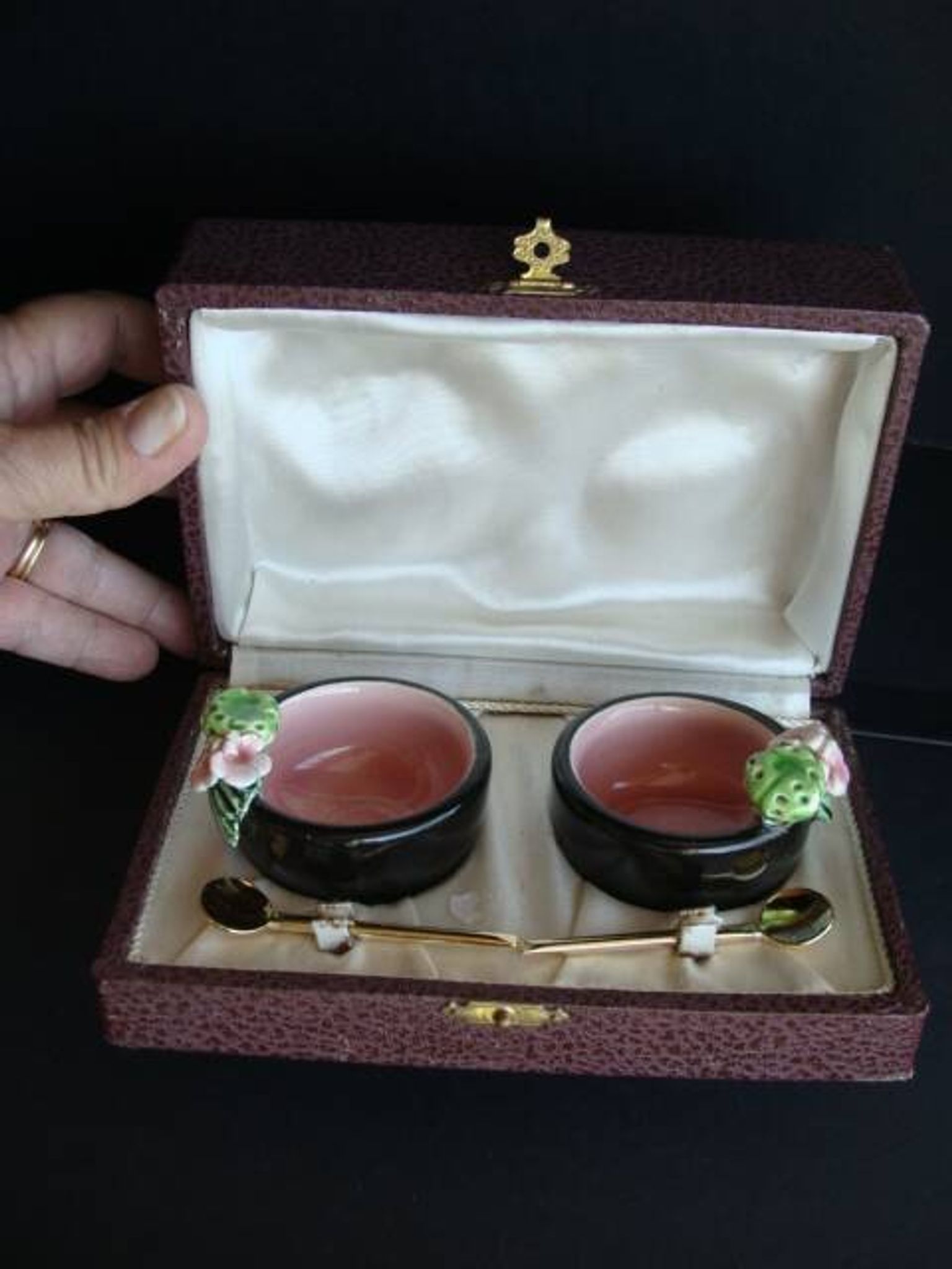 Vintage Keramos Sèvres salt cellars in their case