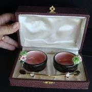 Vintage Keramos Sèvres salt cellars in their case