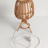 Midcentury Bamboo and Rattan Table Lamp, Attributed to Louis Sognot