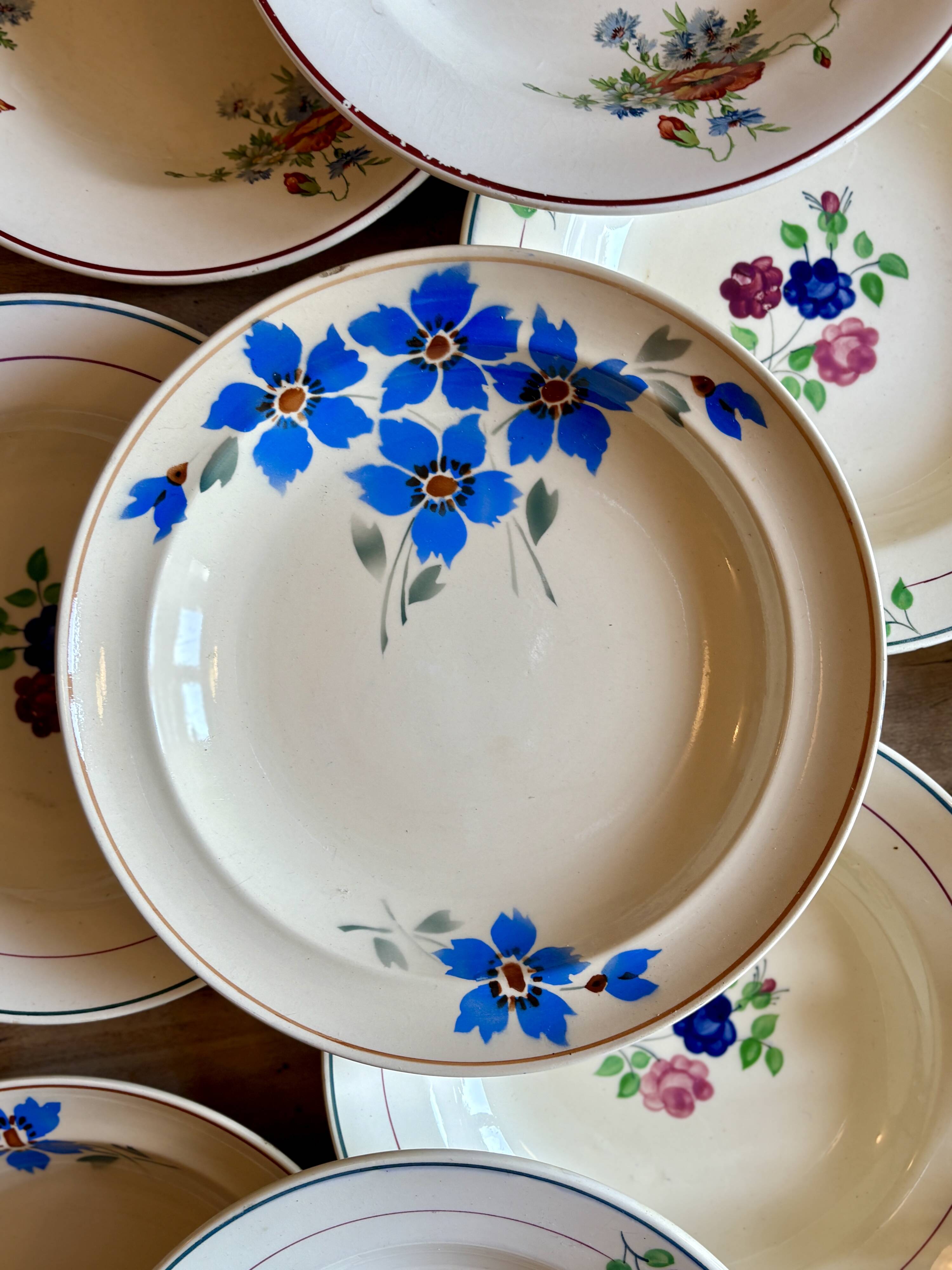 Set of 10 mismatched vintage soup plates