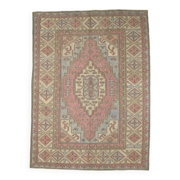 Tapis Oushak vintage oversize rose doux, tapis de designer, 277x311 cm