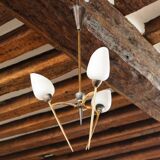 60s chandelier, brass and opaline