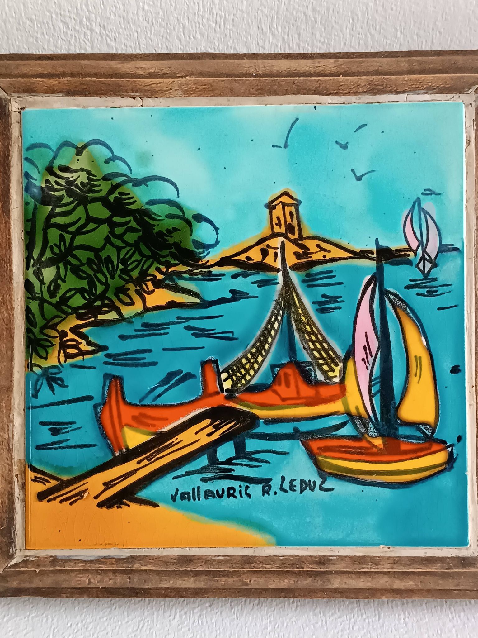 Ceramic trivet by Raymonde Leduc, Vallauris, 1960