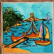 Ceramic trivet by Raymonde Leduc, Vallauris, 1960