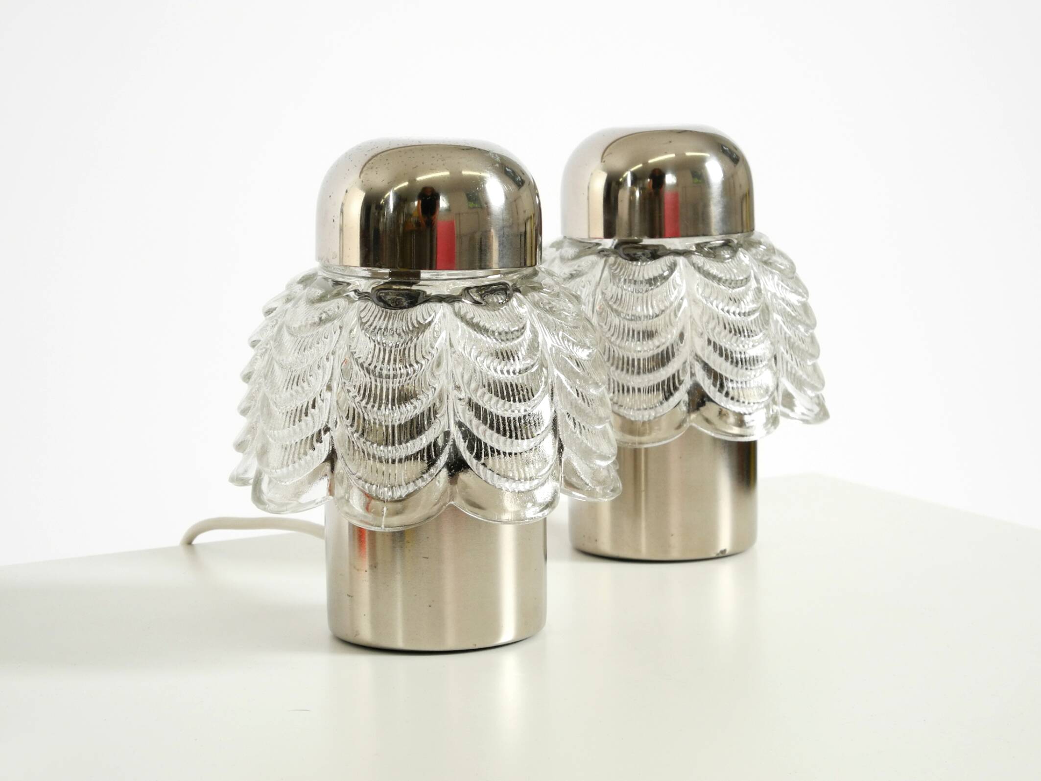 Two large, rare 1960s metal and glass table lamps by VEB Narva Leuchtenbau